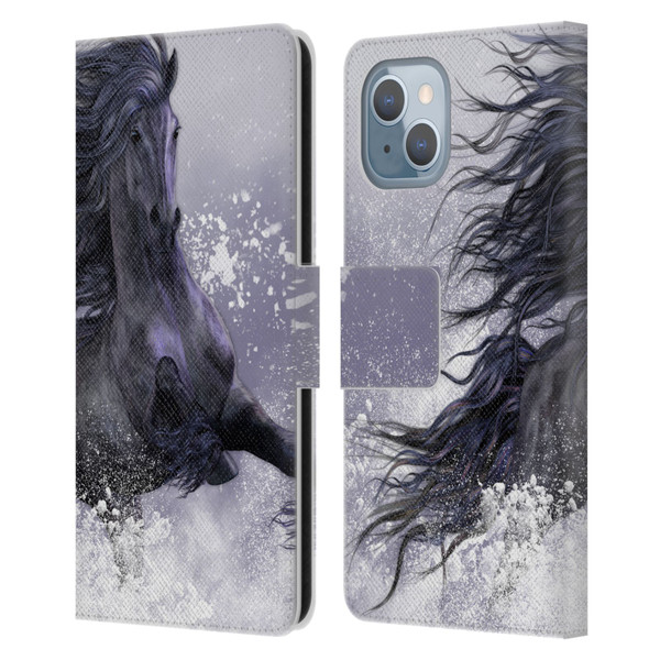 Laurie Prindle Western Stallion Winter Thunder Leather Book Wallet Case Cover For Apple iPhone 14