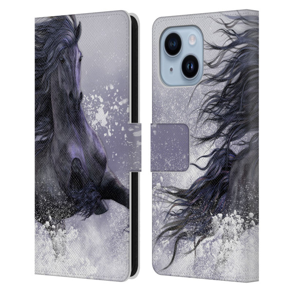 Laurie Prindle Western Stallion Winter Thunder Leather Book Wallet Case Cover For Apple iPhone 14 Plus