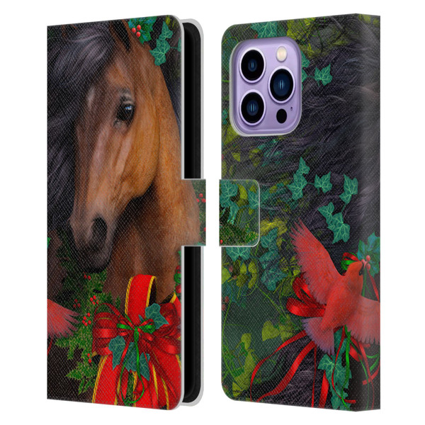 Laurie Prindle Western Stallion A Morgan Christmas Leather Book Wallet Case Cover For Apple iPhone 14 Pro Max