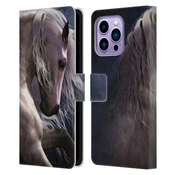 Laurie Prindle Western Stallion Night Silver Ghost II Leather Book Wallet Case Cover For Apple iPhone 14 Pro Max