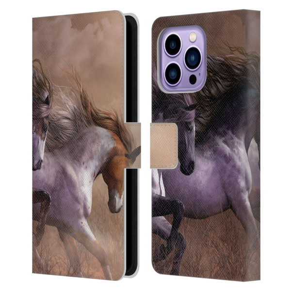 Laurie Prindle Western Stallion Run To Freedom Leather Book Wallet Case Cover For Apple iPhone 14 Pro Max