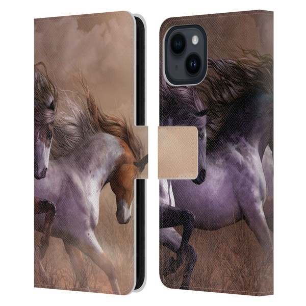 Laurie Prindle Western Stallion Run To Freedom Leather Book Wallet Case Cover For Apple iPhone 15