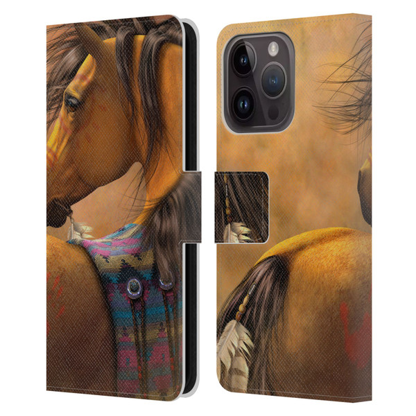 Laurie Prindle Western Stallion Kiowa Gold Leather Book Wallet Case Cover For Apple iPhone 15 Pro