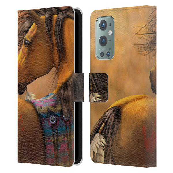 Laurie Prindle Western Stallion Kiowa Gold Leather Book Wallet Case Cover For OnePlus 9