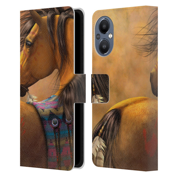 Laurie Prindle Western Stallion Kiowa Gold Leather Book Wallet Case Cover For OnePlus Nord N20 5G