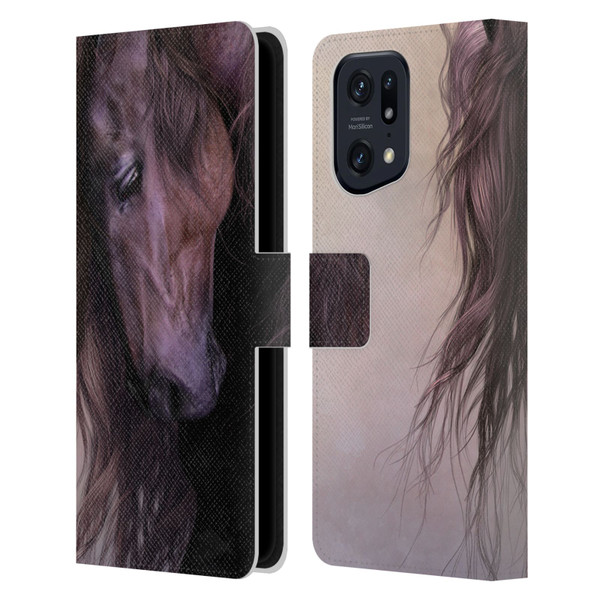 Laurie Prindle Western Stallion Equus Leather Book Wallet Case Cover For OPPO Find X5 Pro
