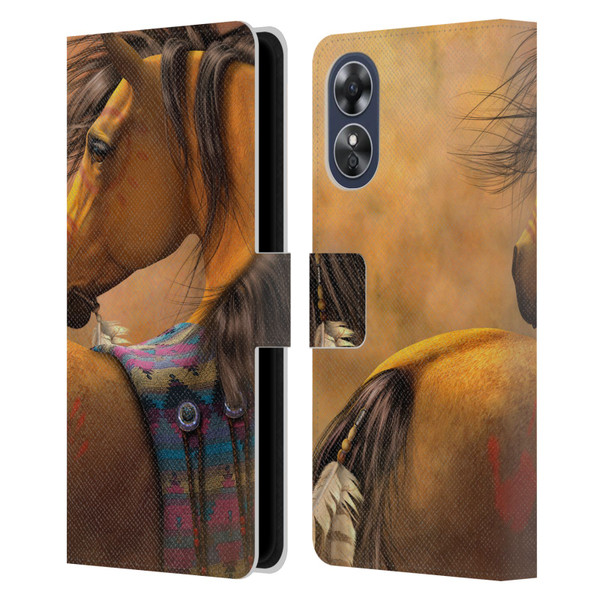 Laurie Prindle Western Stallion Kiowa Gold Leather Book Wallet Case Cover For OPPO A17