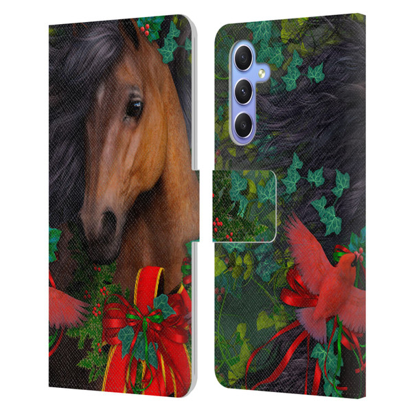 Laurie Prindle Western Stallion A Morgan Christmas Leather Book Wallet Case Cover For Samsung Galaxy A34 5G