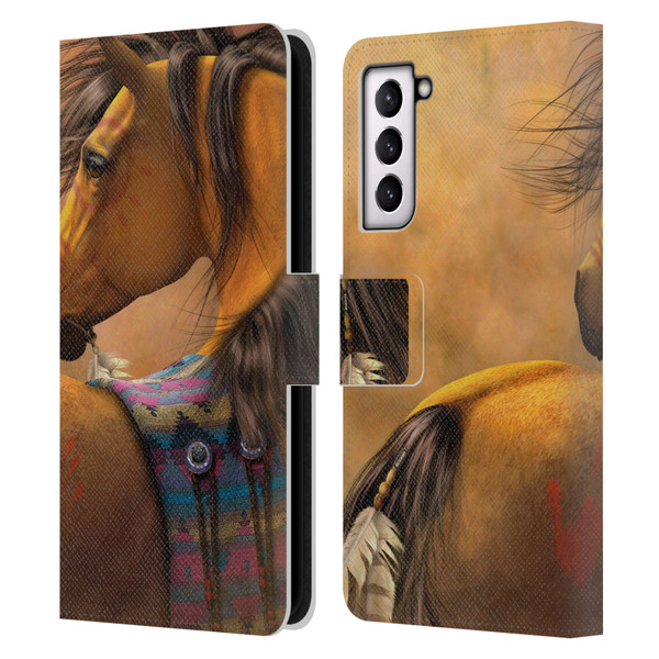 Laurie Prindle Western Stallion Kiowa Gold Leather Book Wallet Case Cover For Samsung Galaxy S21 FE 5G