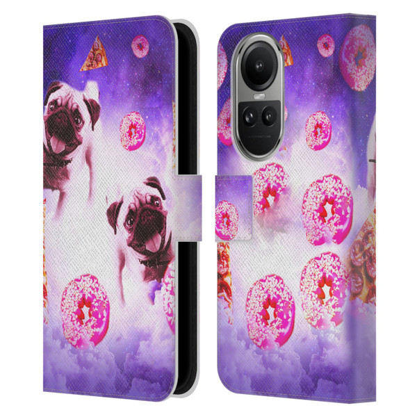 Random Galaxy Mixed Designs Pugs Pizza & Donut Leather Book Wallet Case Cover For OPPO Reno10 5G / Reno10 Pro 5G