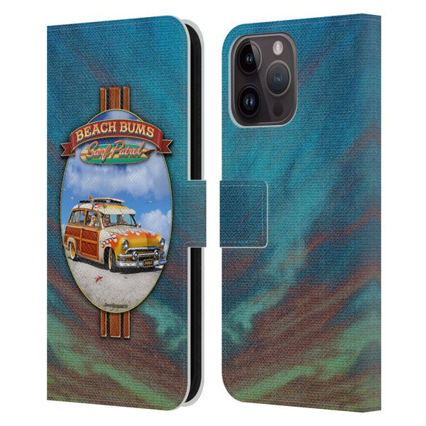 Larry Grossman Retro Collection Beach Bums Surf Patrol Leather Book Wallet Case Cover For Apple iPhone 15 Pro Max