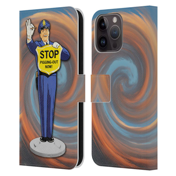 Larry Grossman Retro Collection Stop Pigging Out Leather Book Wallet Case Cover For Apple iPhone 15 Pro Max