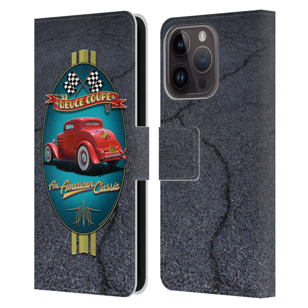 Larry Grossman Retro Collection Deuce Coupe Classic Leather Book Wallet Case Cover For Apple iPhone 15 Pro