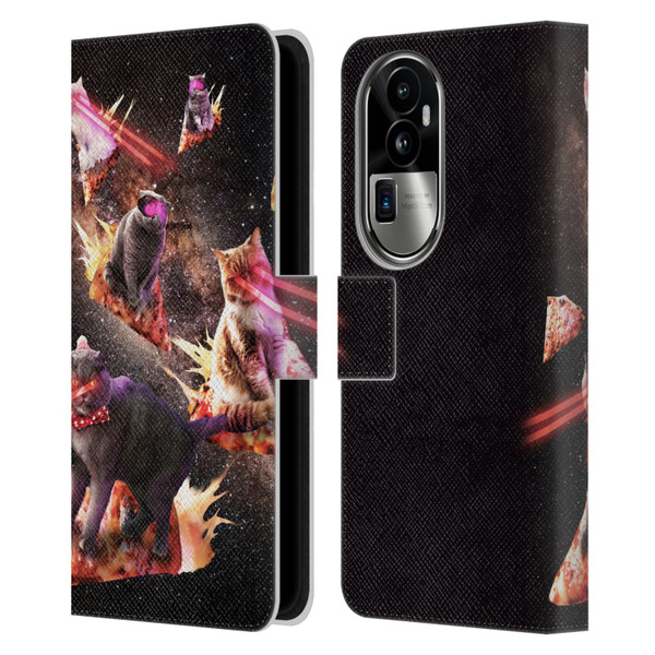 Random Galaxy Space Cat Fire Pizza Leather Book Wallet Case Cover For OPPO Reno10 Pro+