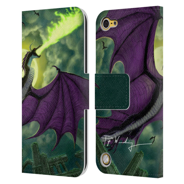 Piya Wannachaiwong Black Dragons Full Moon Leather Book Wallet Case Cover For Apple iPod Touch 5G 5th Gen