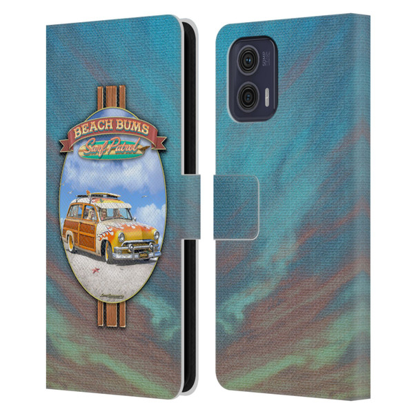 Larry Grossman Retro Collection Beach Bums Surf Patrol Leather Book Wallet Case Cover For Motorola Moto G73 5G