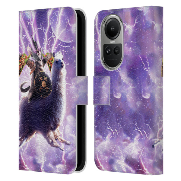 Random Galaxy Space Llama Lazer Cat & Tacos Leather Book Wallet Case Cover For OPPO Reno10 5G / Reno10 Pro 5G