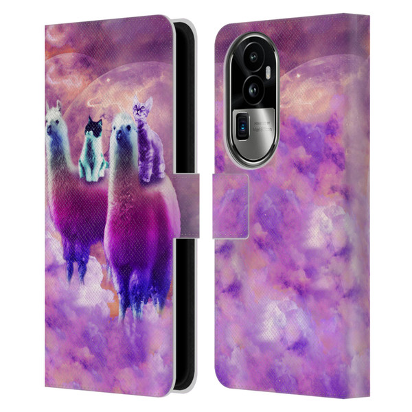 Random Galaxy Space Llama Kitty & Cat Leather Book Wallet Case Cover For OPPO Reno10 Pro+