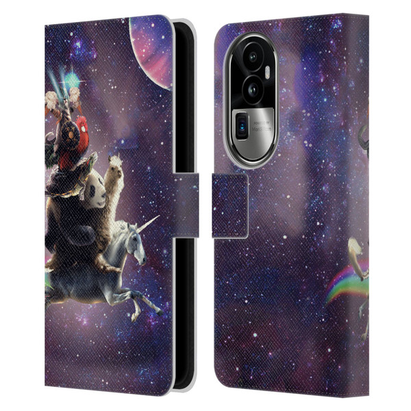 Random Galaxy Space Llama Unicorn Space Ride Leather Book Wallet Case Cover For OPPO Reno10 Pro+