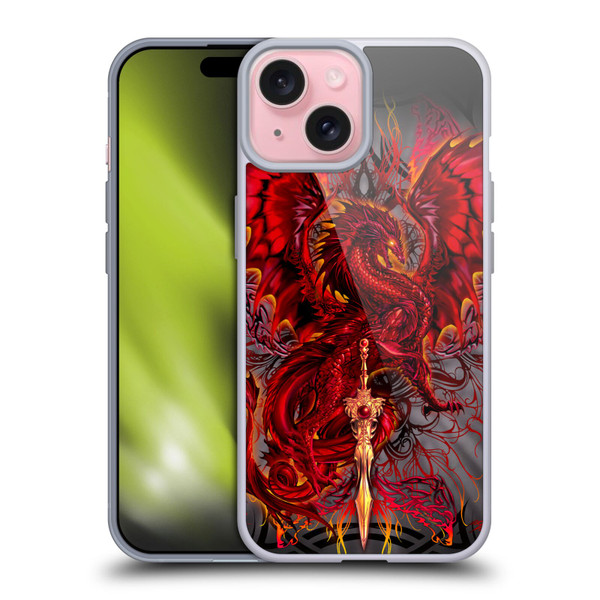 Ruth Thompson Art Red Tribal Dragon With Sword Soft Gel Case for Apple iPhone 15