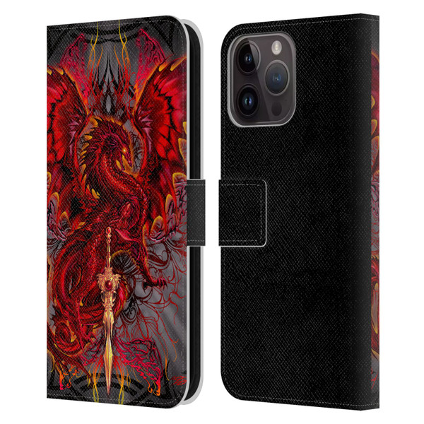 Ruth Thompson Art Red Tribal Dragon With Sword Leather Book Wallet Case Cover For Apple iPhone 15 Pro Max