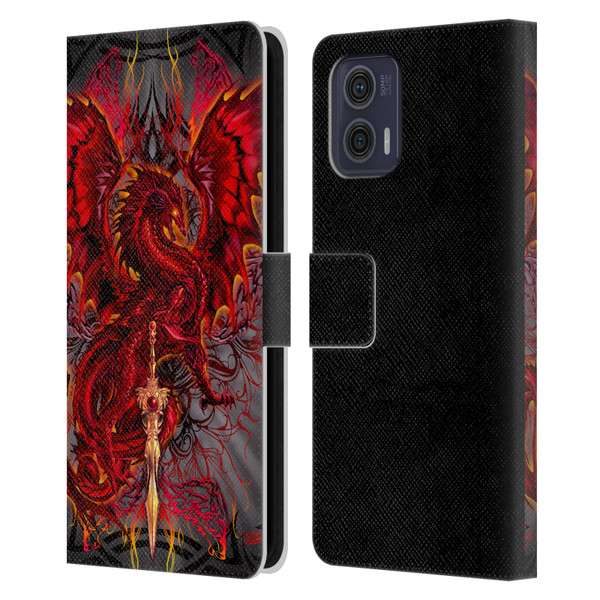 Ruth Thompson Art Red Tribal Dragon With Sword Leather Book Wallet Case Cover For Motorola Moto G73 5G