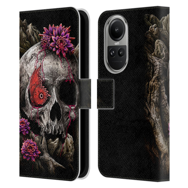 Sarah Richter Skulls Butterfly And Flowers Leather Book Wallet Case Cover For OPPO Reno10 5G / Reno10 Pro 5G