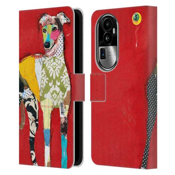 Michel Keck Dogs 2 Greyhound Leather Book Wallet Case Cover For OPPO Reno10 Pro+