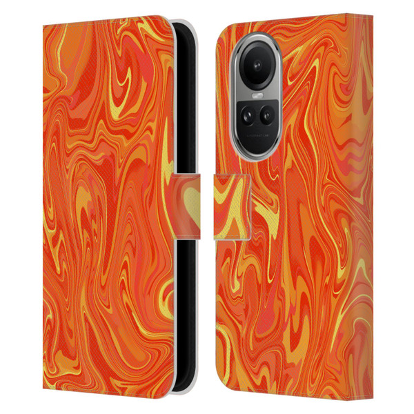 Suzan Lind Marble 2 Orange Leather Book Wallet Case Cover For OPPO Reno10 5G / Reno10 Pro 5G