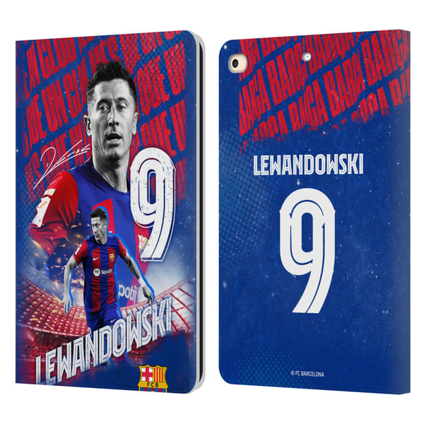 FC Barcelona 2023/24 First Team Robert Lewandowski Leather Book Wallet Case Cover For Apple iPad 9.7 2017 / iPad 9.7 2018