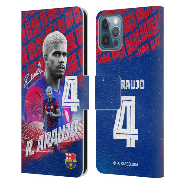FC Barcelona 2023/24 First Team Ronald Araújo Leather Book Wallet Case Cover For Apple iPhone 12 / iPhone 12 Pro