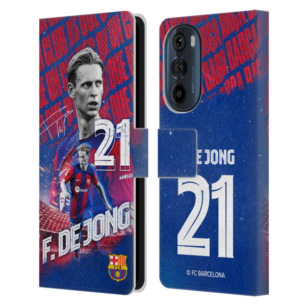 FC Barcelona 2023/24 First Team Frenkie de Jong Leather Book Wallet Case Cover For Motorola Edge 30
