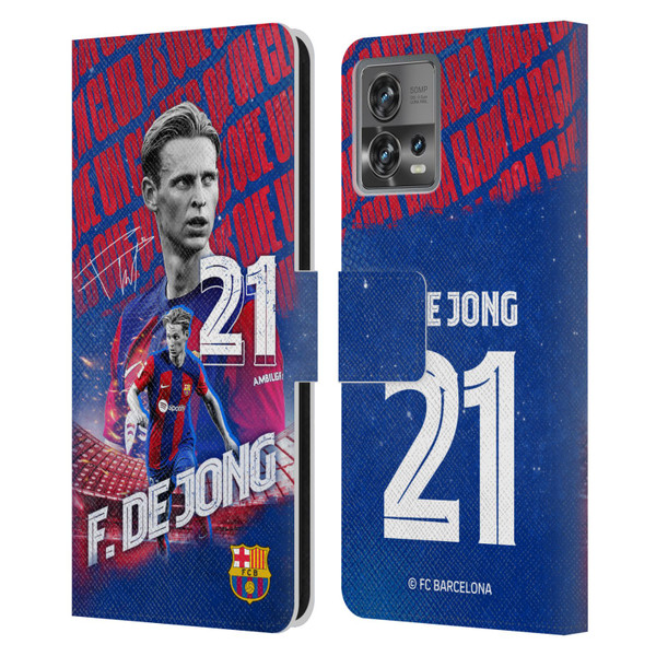 FC Barcelona 2023/24 First Team Frenkie de Jong Leather Book Wallet Case Cover For Motorola Moto Edge 30 Fusion
