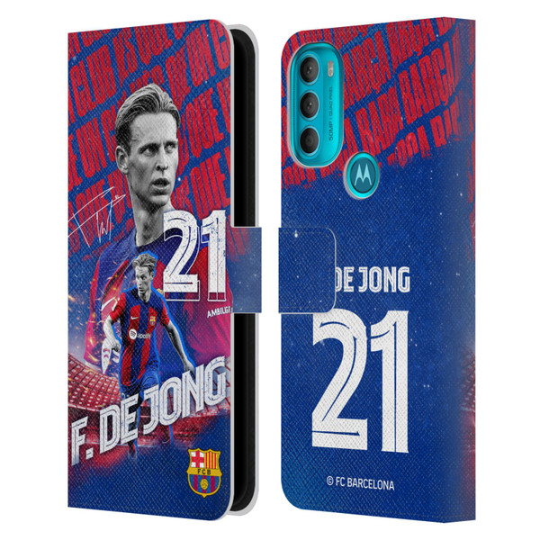 FC Barcelona 2023/24 First Team Frenkie de Jong Leather Book Wallet Case Cover For Motorola Moto G71 5G