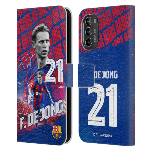 FC Barcelona 2023/24 First Team Frenkie de Jong Leather Book Wallet Case Cover For Motorola Moto G82 5G