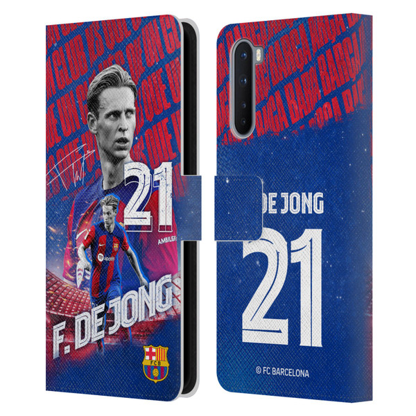 FC Barcelona 2023/24 First Team Frenkie de Jong Leather Book Wallet Case Cover For OnePlus Nord 5G