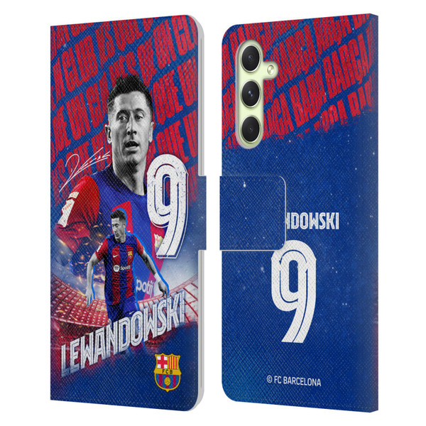 FC Barcelona 2023/24 First Team Robert Lewandowski Leather Book Wallet Case Cover For Samsung Galaxy A54 5G