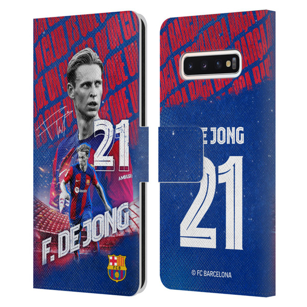 FC Barcelona 2023/24 First Team Frenkie de Jong Leather Book Wallet Case Cover For Samsung Galaxy S10
