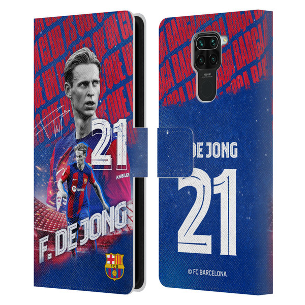 FC Barcelona 2023/24 First Team Frenkie de Jong Leather Book Wallet Case Cover For Xiaomi Redmi Note 9 / Redmi 10X 4G