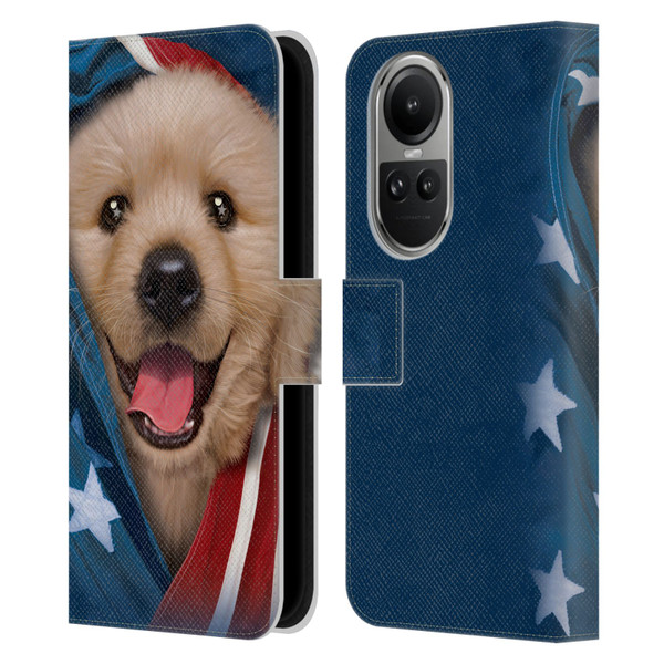 Vincent Hie Canidae Patriotic Golden Retriever Leather Book Wallet Case Cover For OPPO Reno10 5G / Reno10 Pro 5G