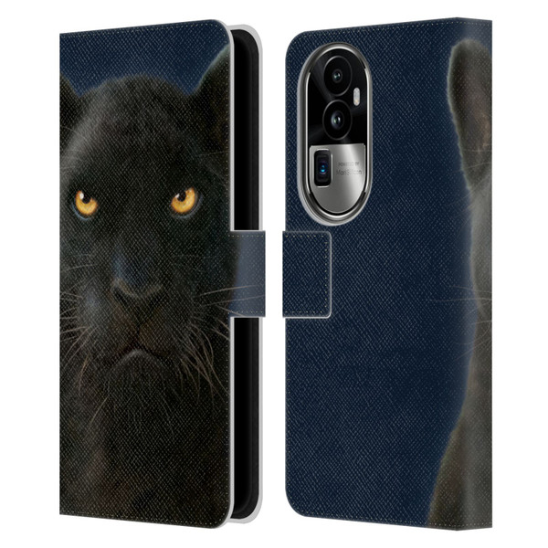 Vincent Hie Felidae Dark Panther Leather Book Wallet Case Cover For OPPO Reno10 Pro+