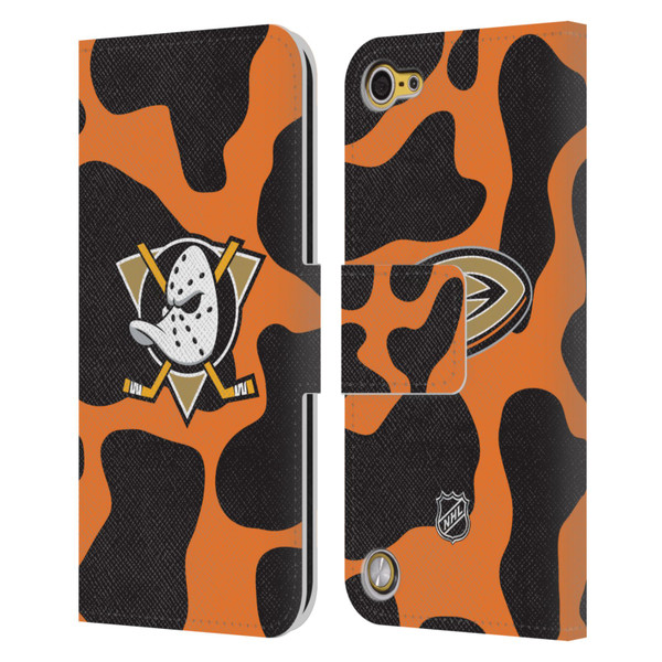 NHL Anaheim Ducks Cow Pattern Leather Book Wallet Case Cover For Apple iPod Touch 5G 5th Gen
