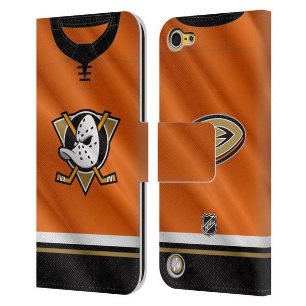 NHL Anaheim Ducks Jersey Leather Book Wallet Case Cover For Apple iPod Touch 5G 5th Gen