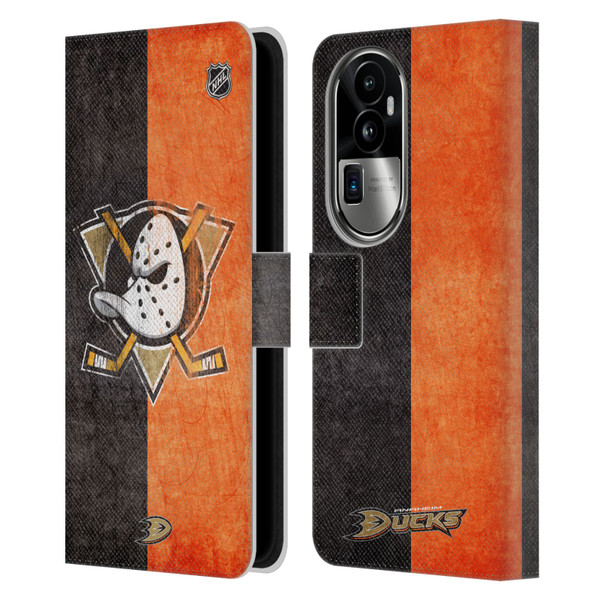 NHL Anaheim Ducks Half Distressed Leather Book Wallet Case Cover For OPPO Reno10 Pro+