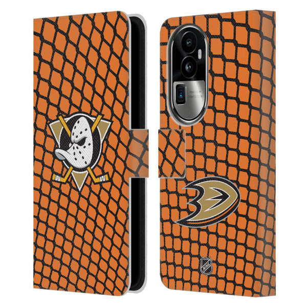 NHL Anaheim Ducks Net Pattern Leather Book Wallet Case Cover For OPPO Reno10 Pro+