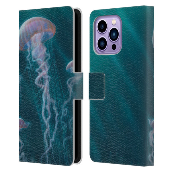 Vincent Hie Underwater Jellyfish Leather Book Wallet Case Cover For Apple iPhone 14 Pro Max