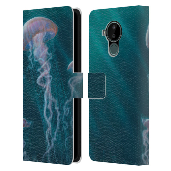 Vincent Hie Underwater Jellyfish Leather Book Wallet Case Cover For Nokia C30