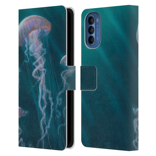 Vincent Hie Underwater Jellyfish Leather Book Wallet Case Cover For Motorola Moto G41