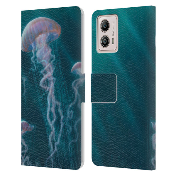 Vincent Hie Underwater Jellyfish Leather Book Wallet Case Cover For Motorola Moto G53 5G