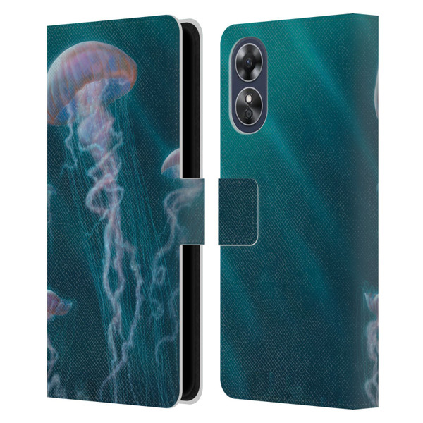Vincent Hie Underwater Jellyfish Leather Book Wallet Case Cover For OPPO A17